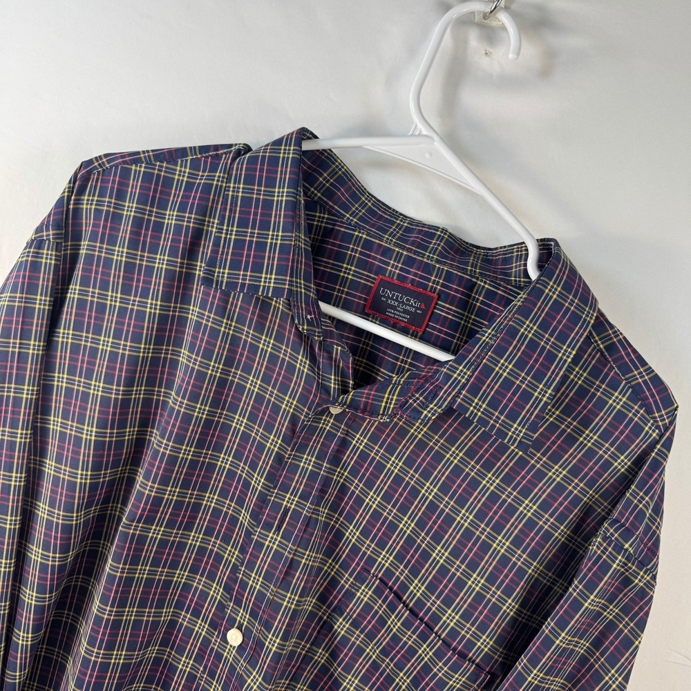 UNTUCKit Tally Tre Fit Navy Blue Plaid Button Down Shirt Mens 3XL Tall 41175